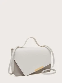 Asymmetrical Flap Satchel Bag - White - View 2