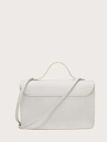 Asymmetrical Flap Satchel Bag - White - View 3