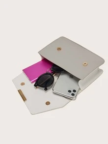 Asymmetrical Flap Satchel Bag - White - View 4