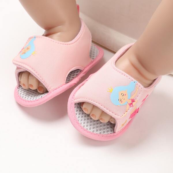 

Baby Girl Cartoon Mermaid Print Sandals, Pink