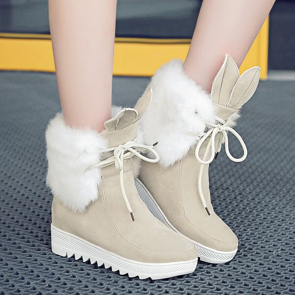 

Ear Decor Lace Up Boots, Beige