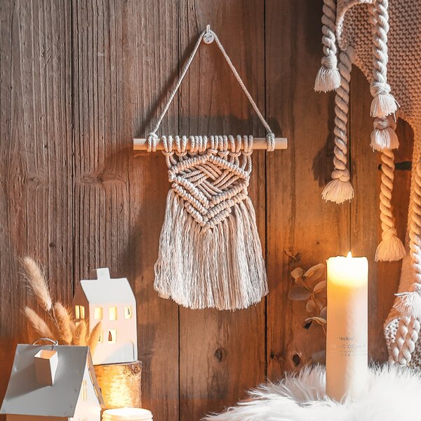 

1pc Woven Tassel Wall Hanging, Beige