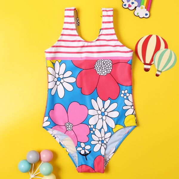 

Toddler Girls Striped & Floral One Piece Swimsuit, Multicolor