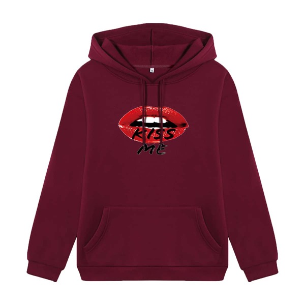 

Mouth And Letter Graphic Thermal Lined Hoodie, Burgundy