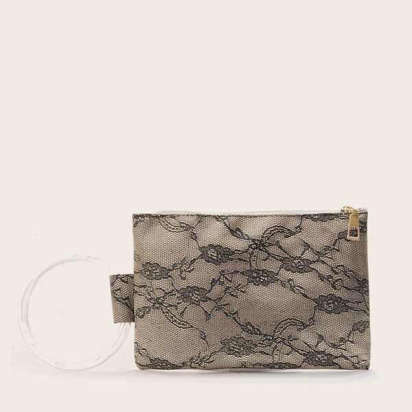 

Ring Handle Zipper Clutch Bag, Khaki