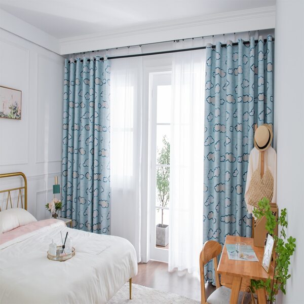 

Cloud Print Single Panel Curtain, Blue