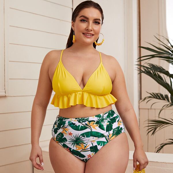 

Plus Tropical Ruffle Bikini Swimsuit, Multicolor
