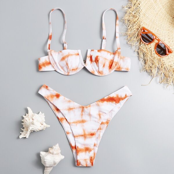 

Tie Dye V Wired Underwire Bikini Swimsuit, Multicolor