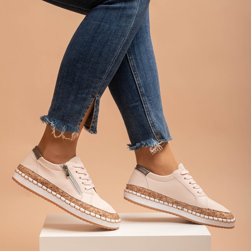 

Lace-up Front Zip Decor Sneakers, Baby pink