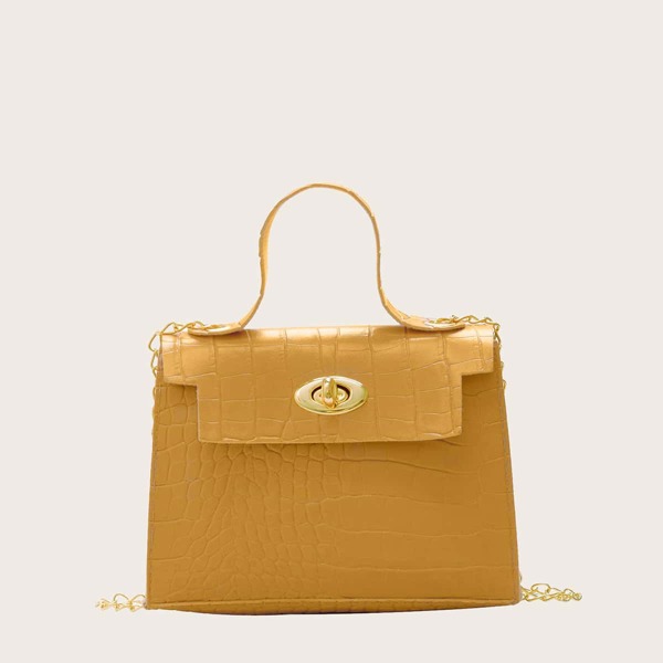 

Girls Croc Embossed Flap Satchel Bag, Yellow
