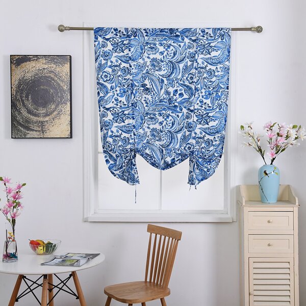 

Flower Print Single Panel Curtain, Blue and white
