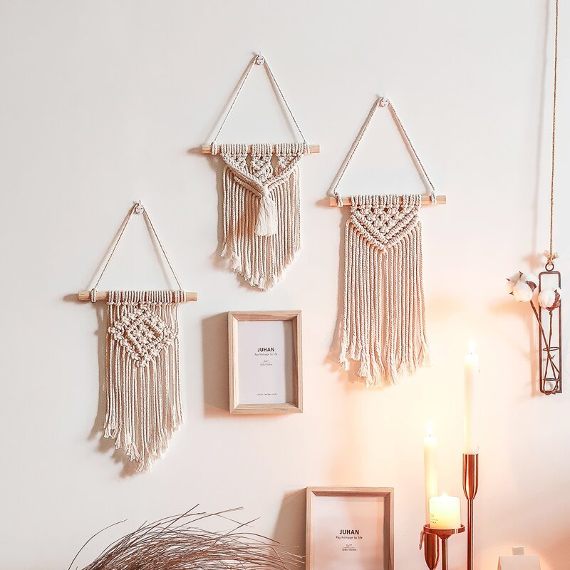 

3pcs Woven Tassel Wall Hanging, Beige