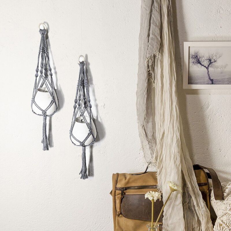 

1pc Woven Macrame Plant Hanger, Grey