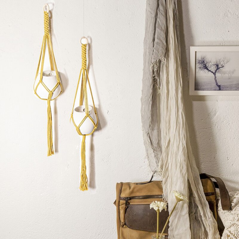 

1pc Woven Macrame Plant Hanger, Yellow