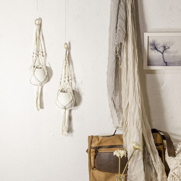 

1pc Woven Macrame Plant Hanger, Beige