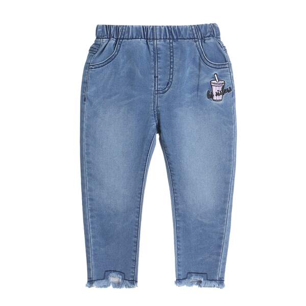 

Toddler Girls Embroidered Detail Raw Hem Jeans, Medium wash