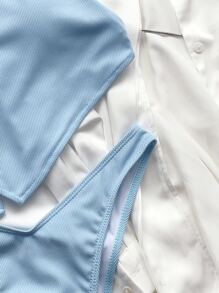 Rib Hanky Hem Bikini Set Summer Beach - Baby Blue - View 4