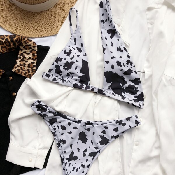 

Allover Graphic One Shoulder Bikini Swimsuit, Black and white