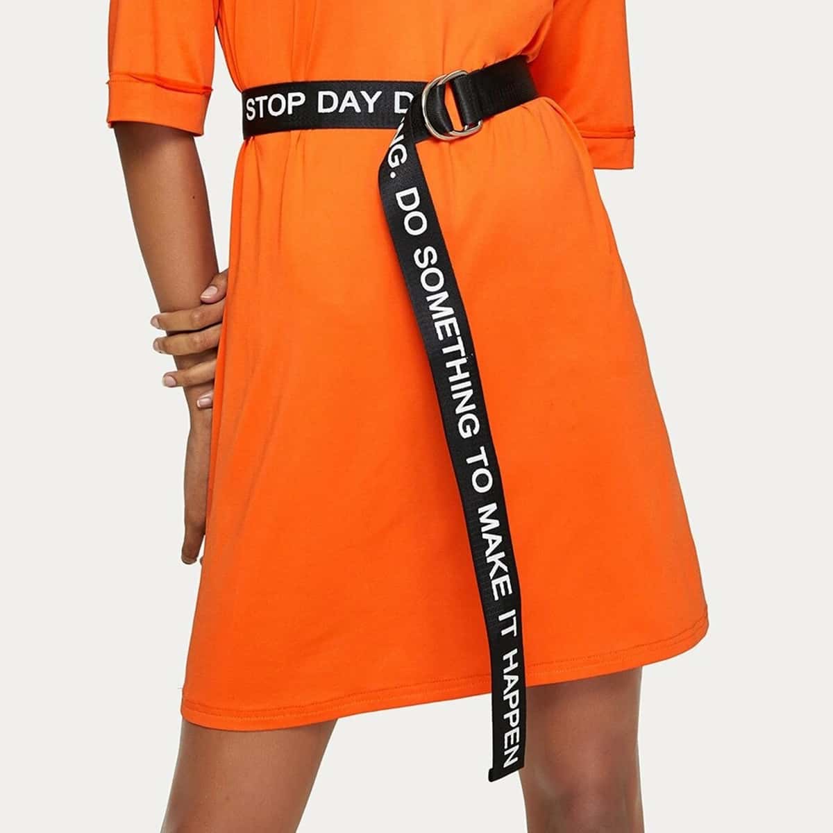 Slogan Tape Belt, Black