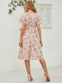 Ditsy Floral Print Belted Dress - Multicolor - View 2
