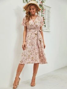Ditsy Floral Print Belted Dress - Multicolor - View 4
