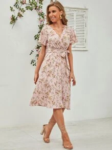Ditsy Floral Print Belted Dress - Multicolor - View 6