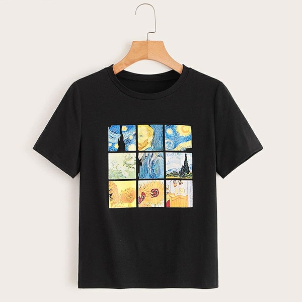

Plus Oil Painting Print Tee, Black