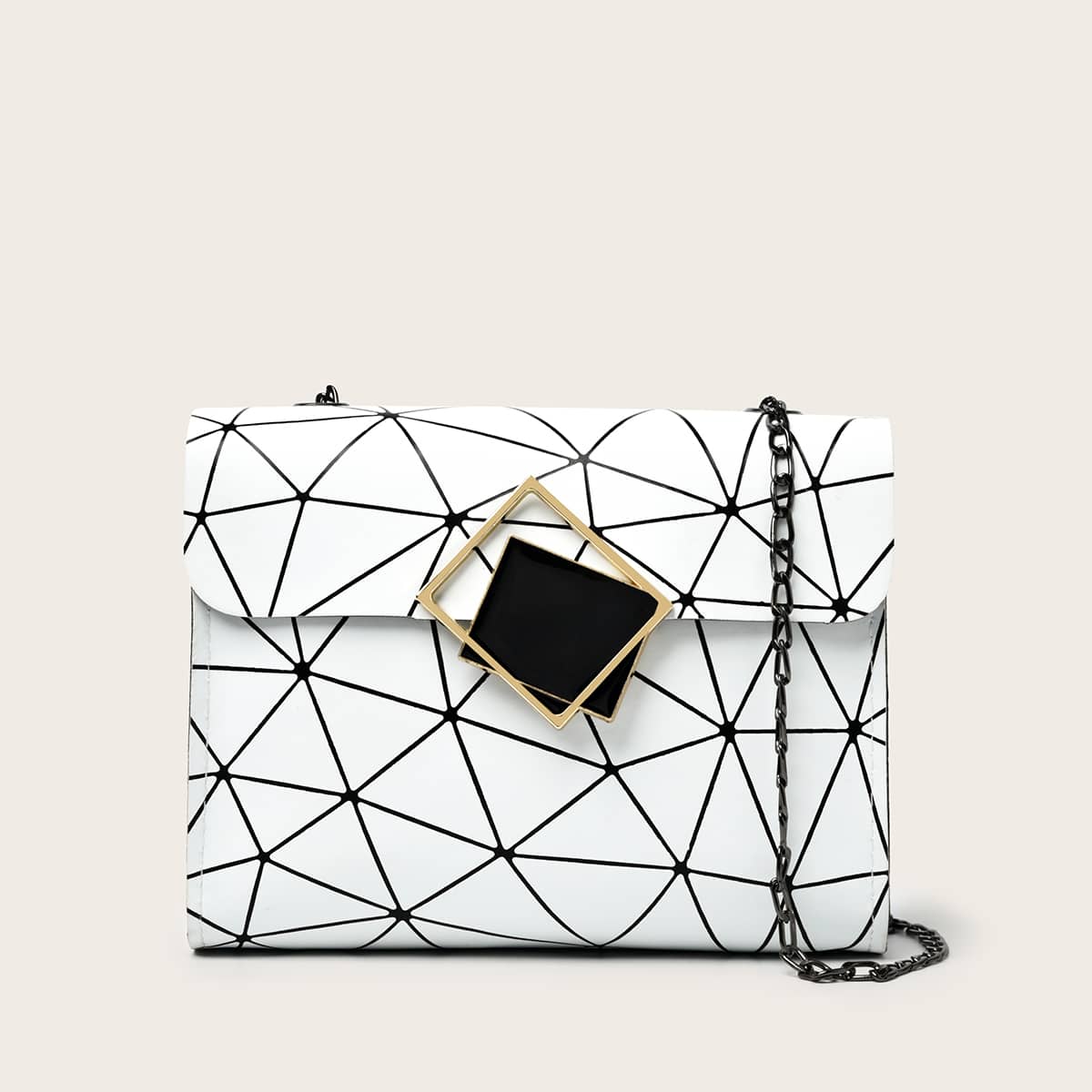 

Geometric Line Chain Bag, White