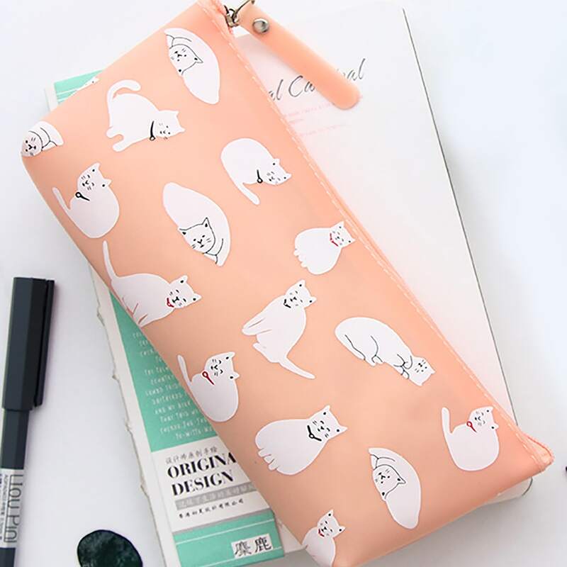 

Cartoon Cat Print Pencil Case, Pink