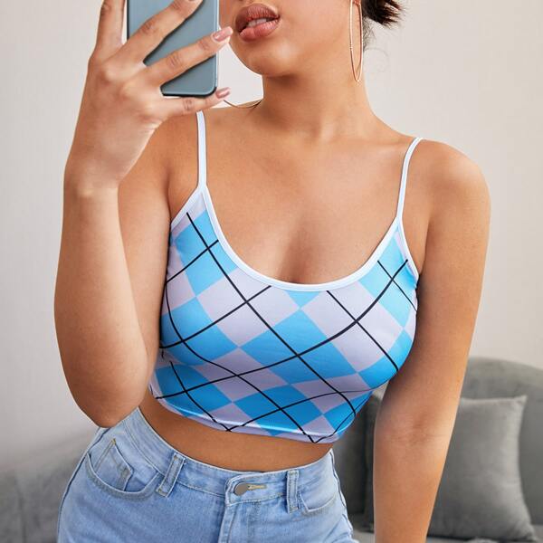 

Argyle Print Crop Cami Top, Multicolor