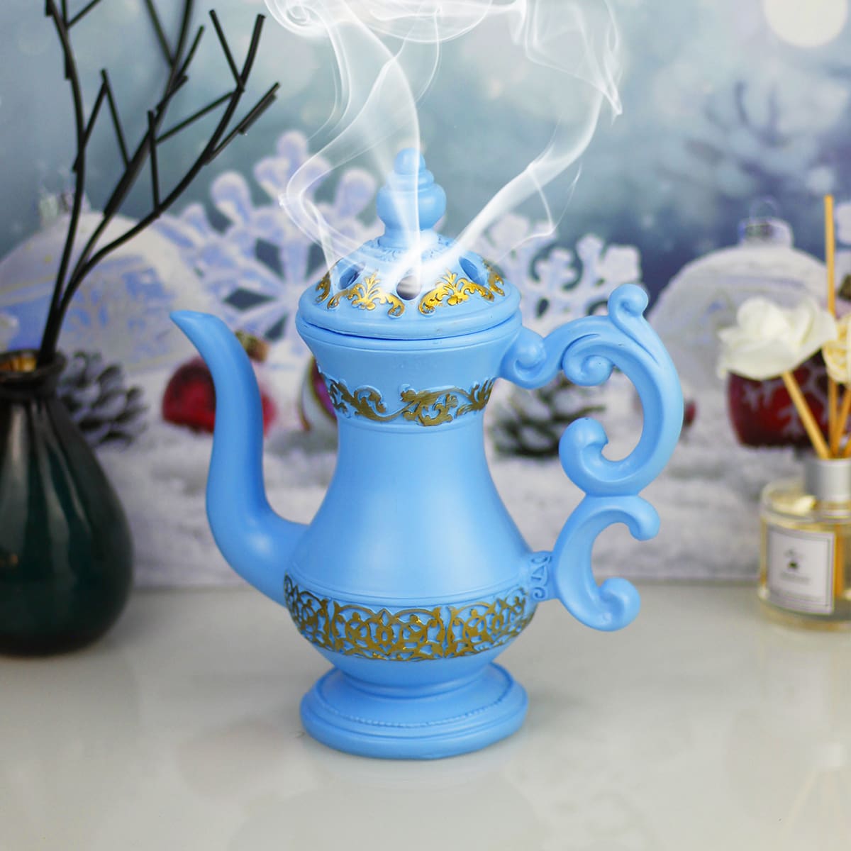 

Teapot Design Incense Burner, Blue