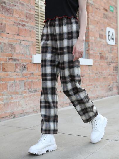 Straight Leg Plaid Pants