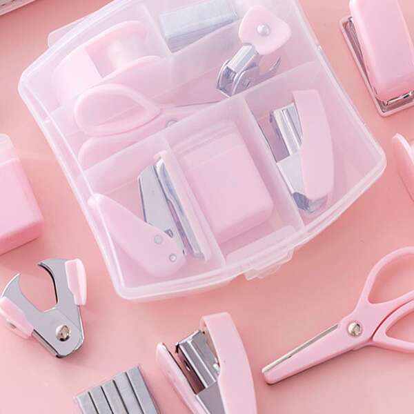 

8pcs Scissors & Stapler & Staple Set, Multicolor