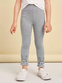 SHEIN Young Girl Rabbit Embroidery Lettuce Trim Leggings Summer Holiday