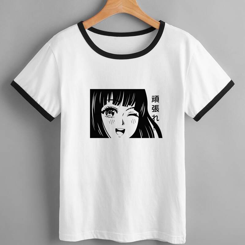 

Comics Graphic Contrast Binding Tee, Black and white
