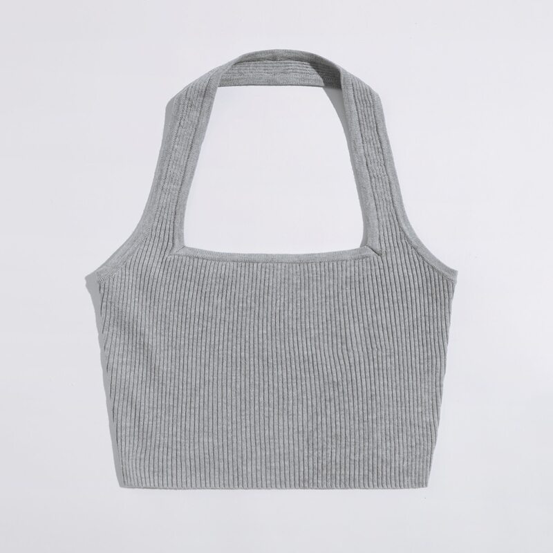 

Solid Halter Knit Top, Grey