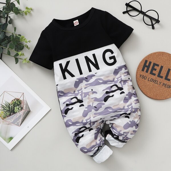 

Baby Boy Letter & Camo Print Tee Jumpsuit, Multicolor