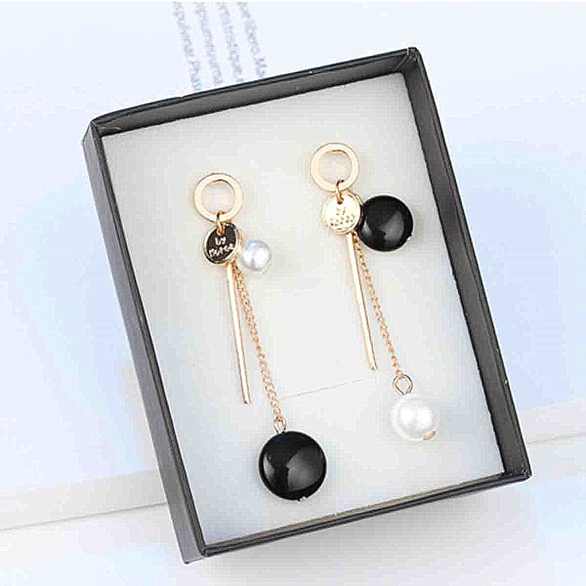 Faux Pearl Linked Bar Earrings, Gold