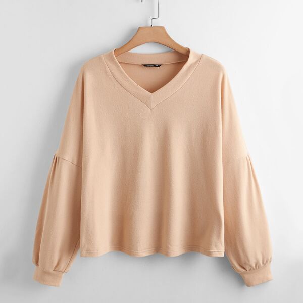 

Plus V Neck Drop Shoulder Solid Tee, Apricot