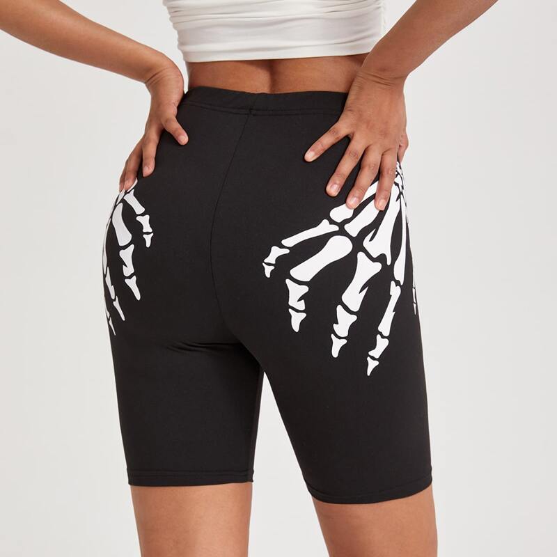 

Skeleton Graphic Biker Shorts, Black