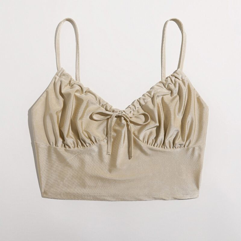 

Solid Ruched Bust Crop Cami, Khaki