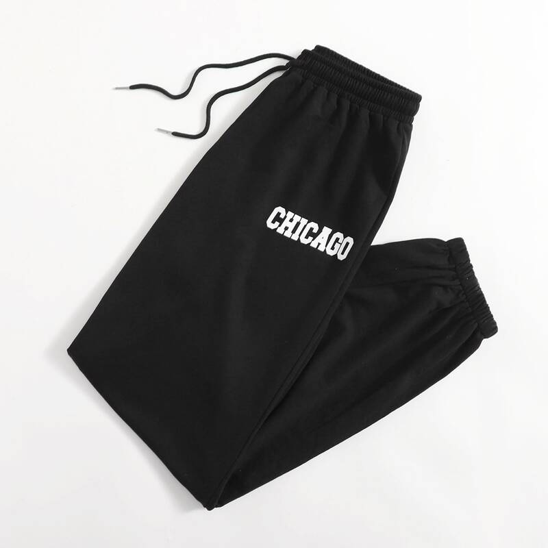 

Letter Drawstring Sweatpants, Black