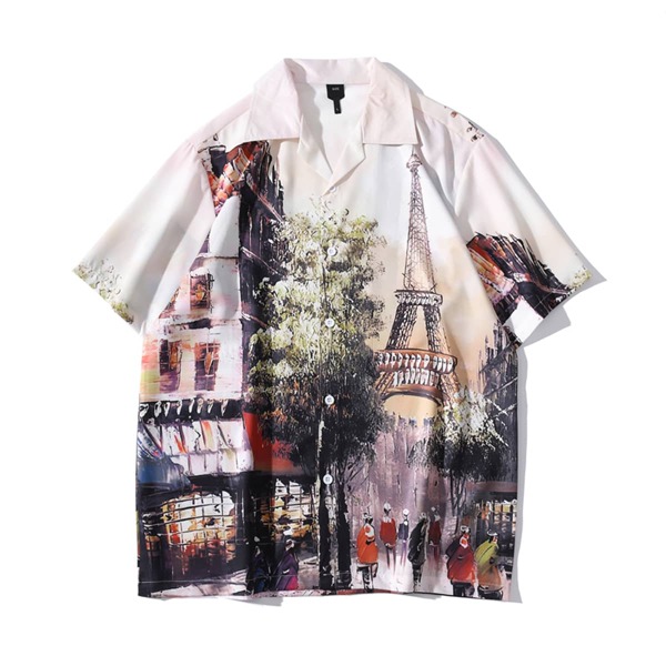 

Men Street View & Eiffel Tower Print Shirt, Multicolor