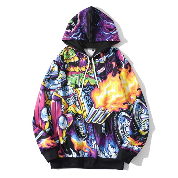 

Men Cartoon Graphic Kangaroo Pocket Drawstring Hoodie, Multicolor