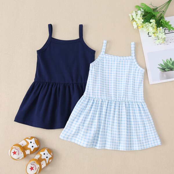 

Baby Girl 2pcs Gingham Print Cami Dress, Multicolor