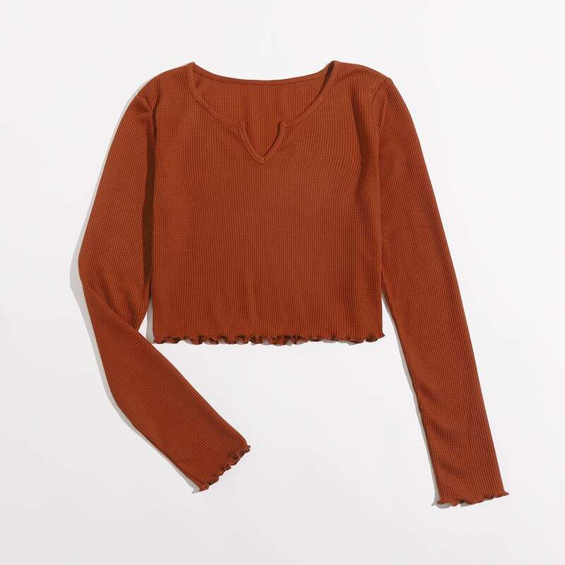 

Notched Neck Ribbed Tee, Burnt orange