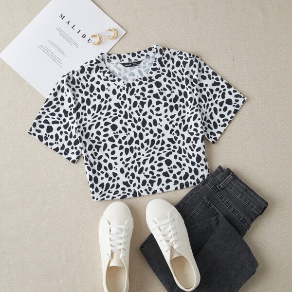 

Dalmatian Print Crop Tee, Black and white