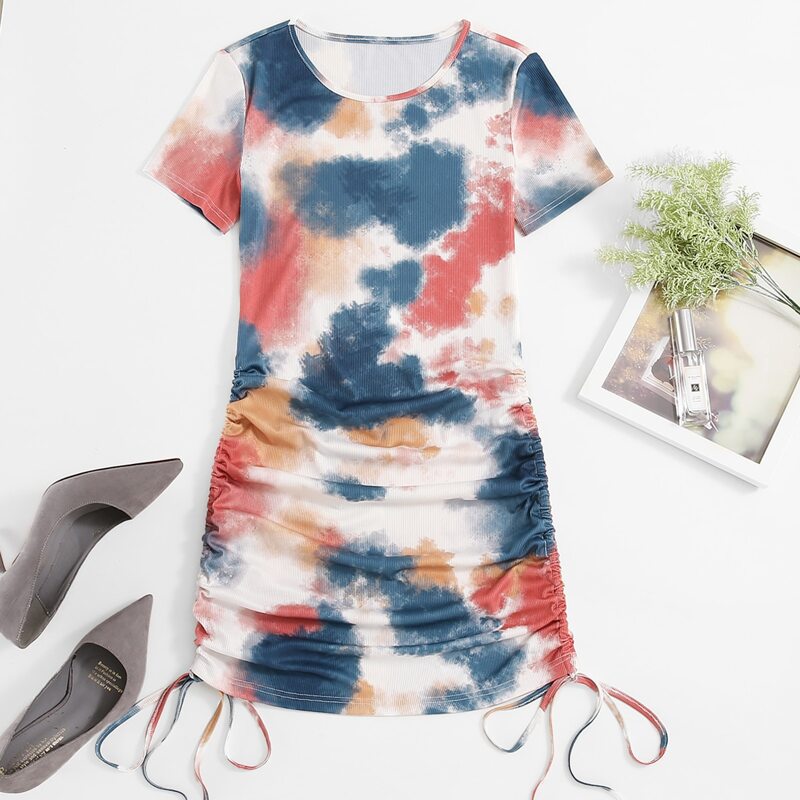 

Color Block Drawstring Side Bodycon Dress, Multicolor