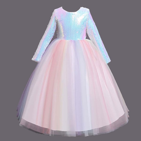 

Girls Holographic Mesh-hem Contrast Sequin Party Dress, Multicolor