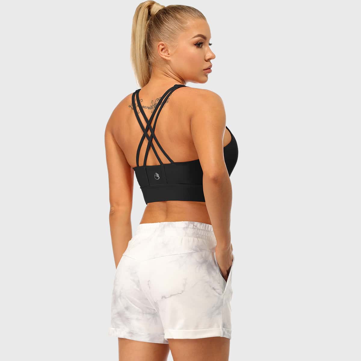 

Crisscross Backless Medium Support Sports Bra, Black